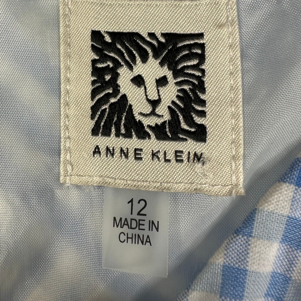 Anne Klein Seersucker Plaid‎ Midi Dress size 12 Blue/White - Picture 2 of 8